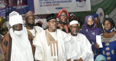 DSC 2759,  L-R,, Bauchi State Governor, Senator Bala  Mohammed, Managing  Director/ CEO, Aliko Dangote Foundation, Zouera Youssoufou, Group Executive Director, Government and Strategic Relations, Dangote Industries Limited, Engr. Ahmed Mansur, Who represents Chairman Aliko  Dangote Foundation, Wife of the State Governor, Aisha Mohammed, and One of the Beneficiary, at the  Official Flag- Off  of Disbursements  the Dangote Micro -Grants  Programme for Venerable  Women in Bauchi Local Government  Area , Bauchi State on Tuesday 15th June. 2021.