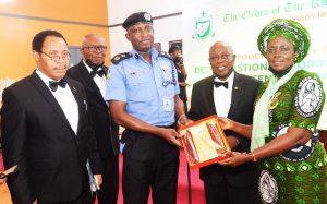 DSC_3458: L-R: Sir (Dr) Charles Mbelede, Deputy Supreme Knight; Sir Patrick Ikemefuna, Past Metropolitan Grand Knight; Lagos State Commissioner of Police, Hakeem Odumosu (Representative of Inspector General of Police); Sir William Adebisi, Metro Grand Knight; and Lady (Dr) Ify Mbelede, LSM President at The Order of the Knights of St. Mulumba, 60th Anniversary Conference; tagged, Policy Advocacy Conference; decongestion of correctional Centers/Status Quo, held in Lagos on Thursday, September 16, 2021.