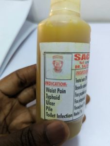 A bottle of Sacra Herbs