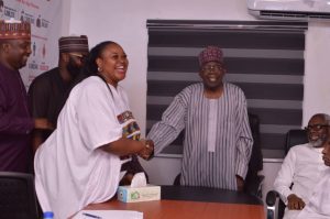 President PYWF, Osamaye Seun Bosede with President Bola Ahmed Tinubu