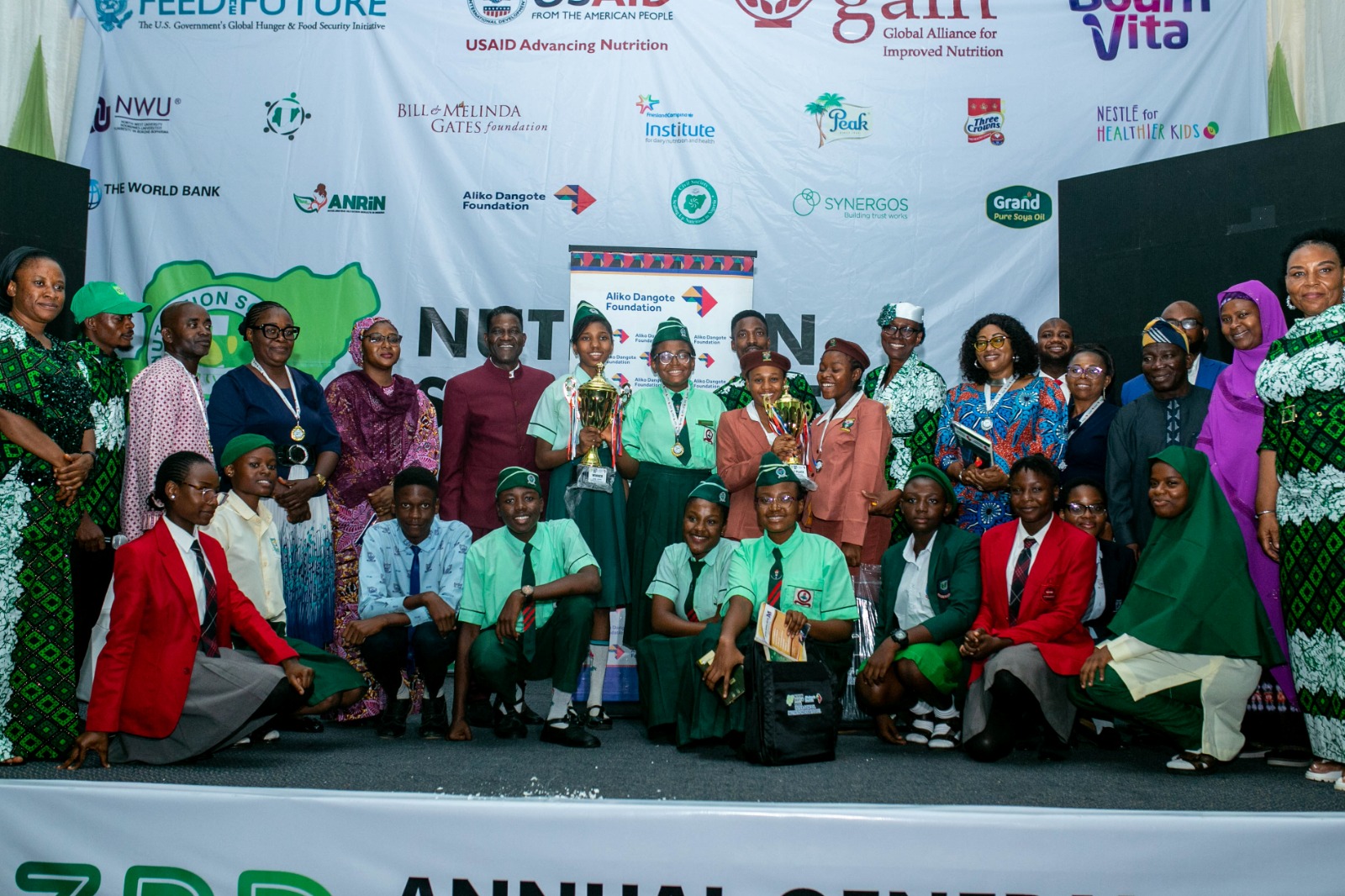 Caption: Members of Nutrition Society of Nigeria, ADF team, teachers and students of participating schools in the Grand Finale